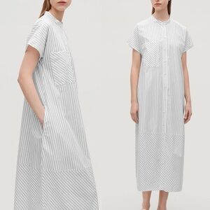 Cos Long Striped Shirt Dress White Sz 38 US 8 Minimalist